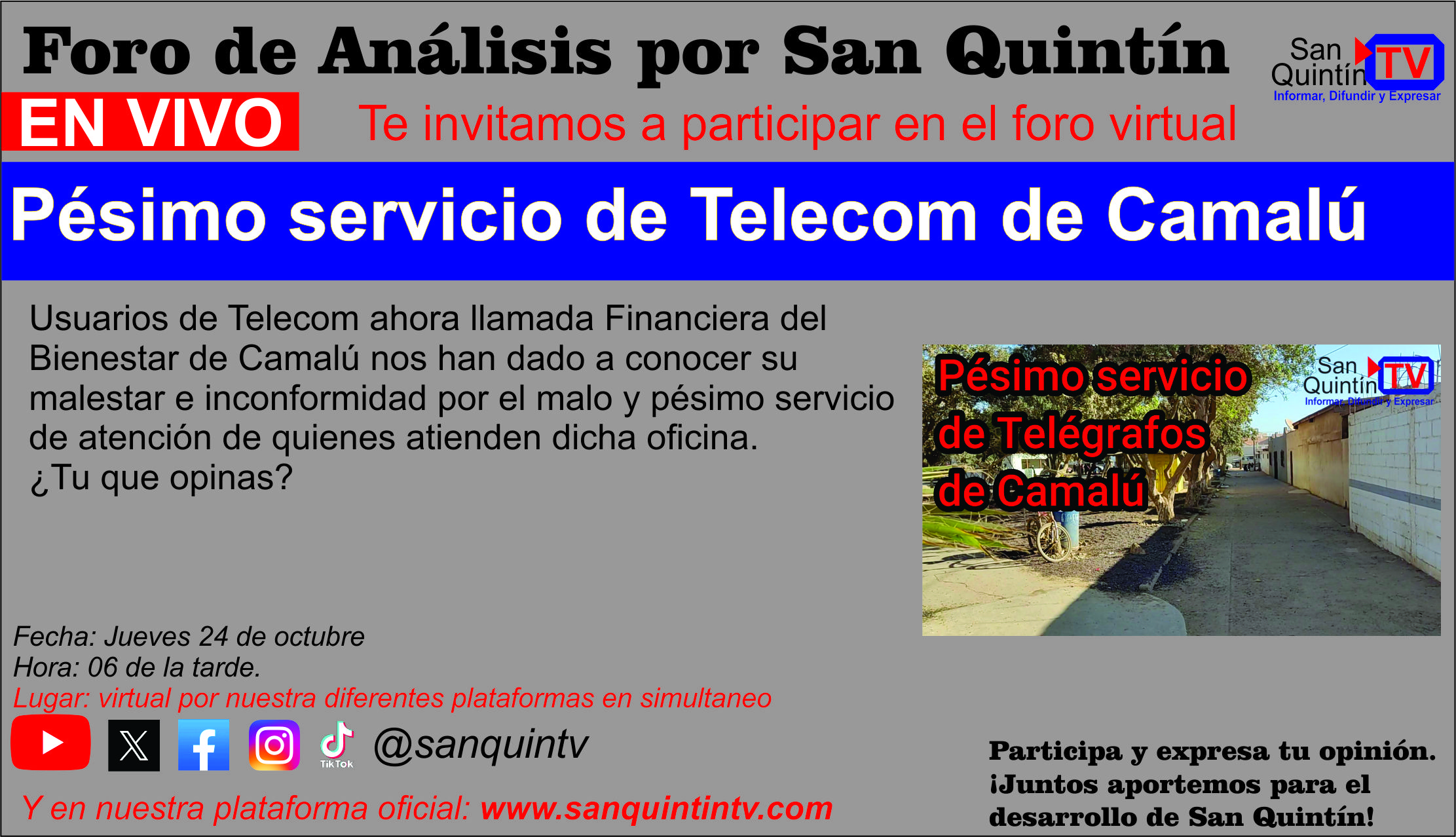 Foro de análisis; Pésimo servicio de Telégrafos de Camalú