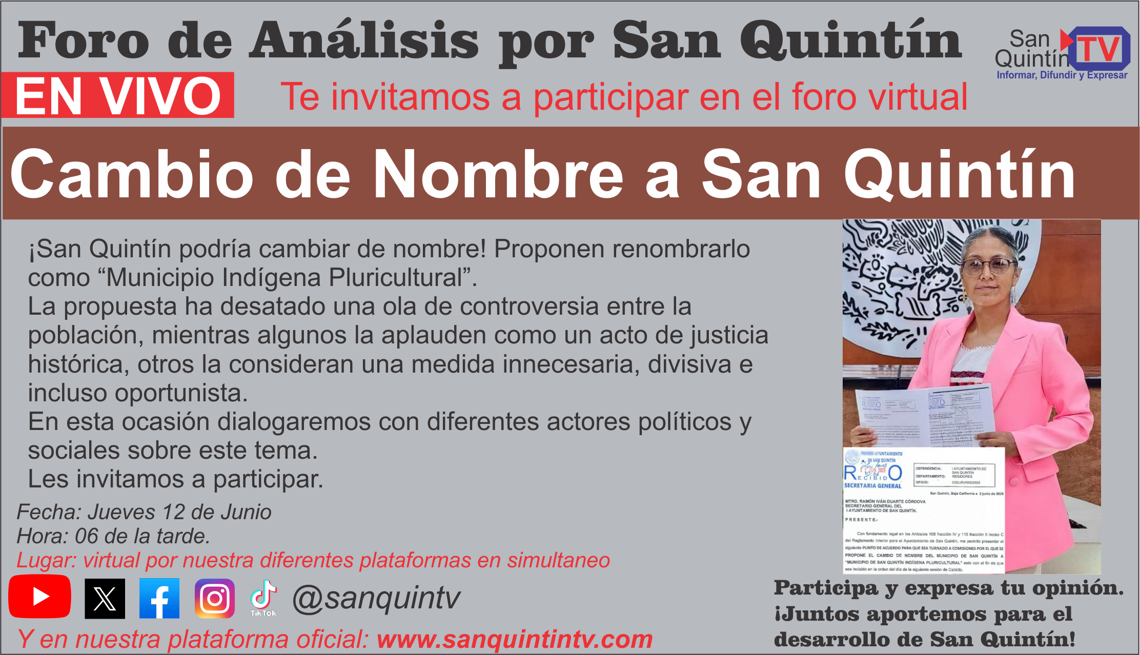 Foro de Análisis: Cambio de nombre a San Quintín