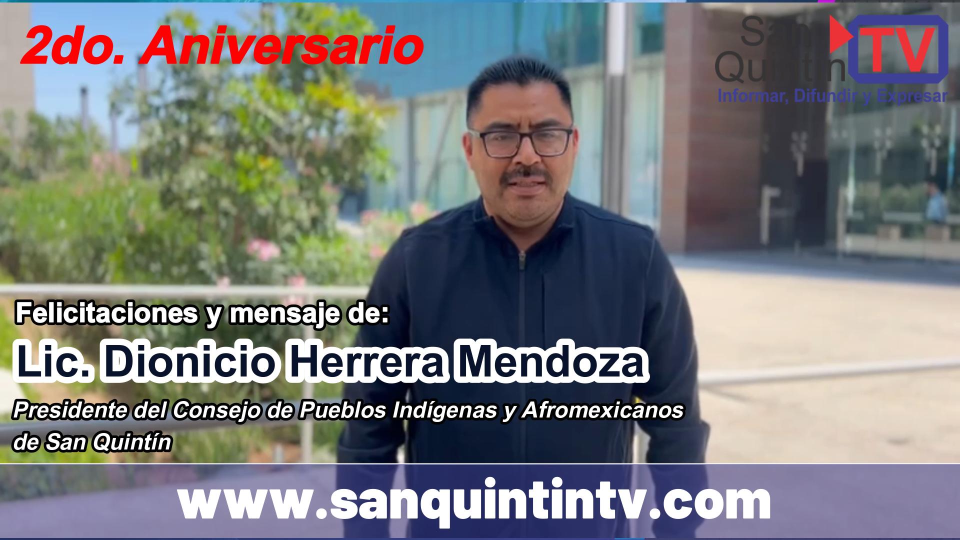 Mensaje y felicitación del Lic. Dionicio Herrera Mendoza, por el segundo aniversario
