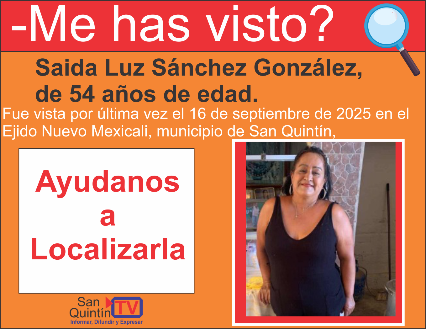 Buscan a Saida Luz Sánchez González, desaparecida en San Quintín