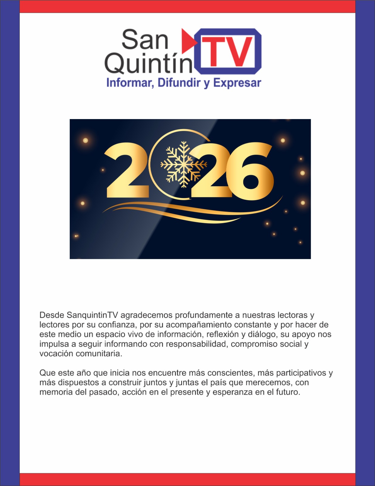 Año nuevo 2026; Cuando el calendario cambia, la conciencia despierta