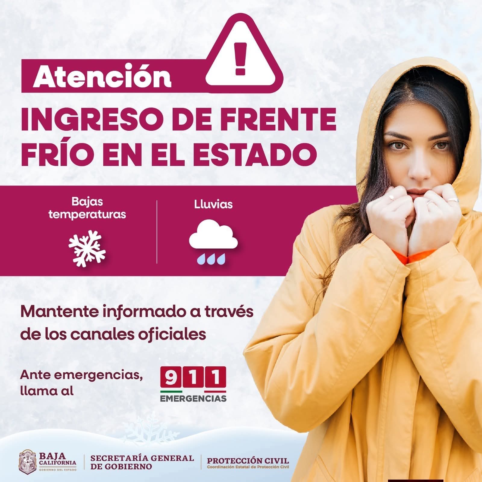 Frente frío 39 azotará Baja California con lluvias, vientos intensos y posible nieve
