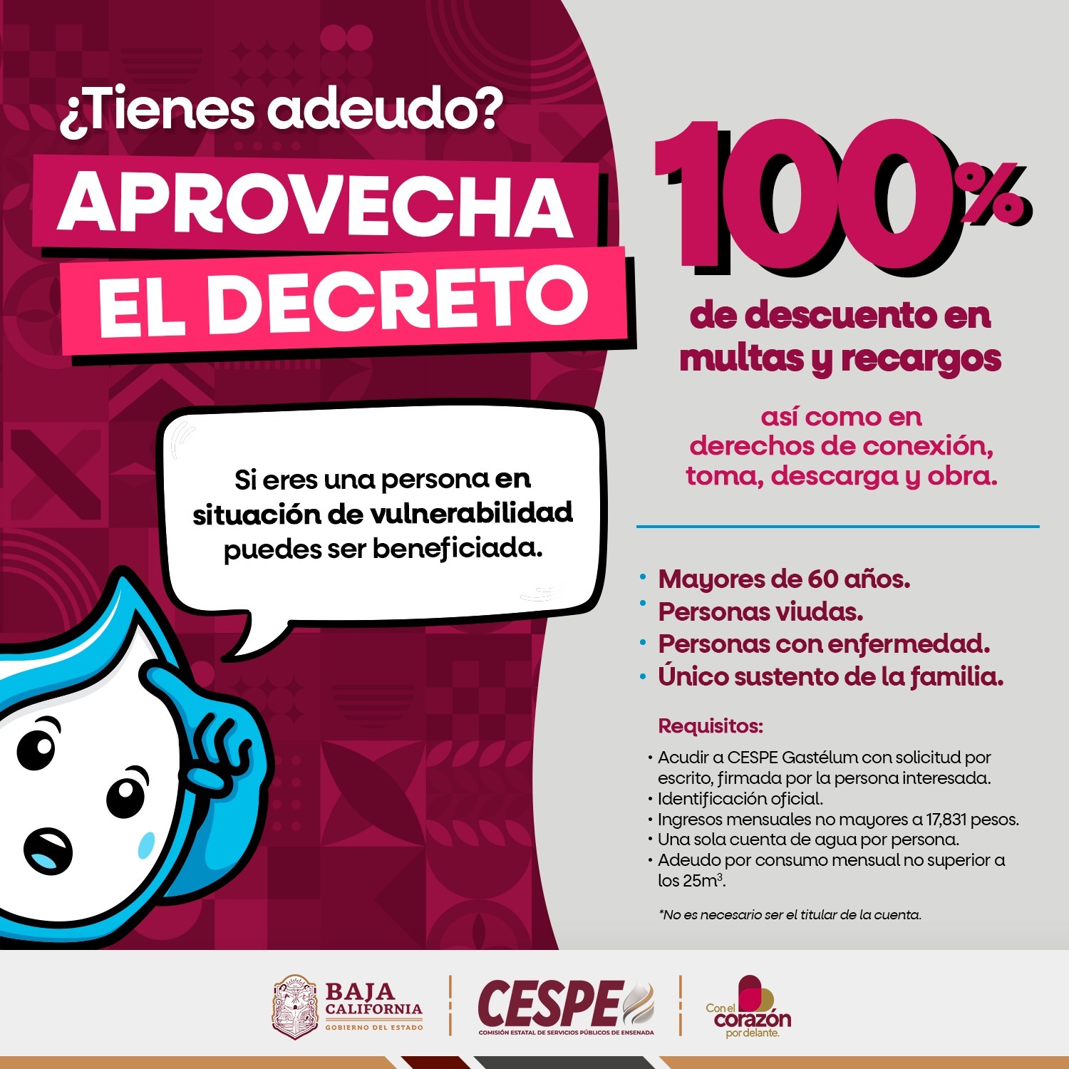 Cespe lanza programa histórico de condonación de adeudos para grupos vulnerables