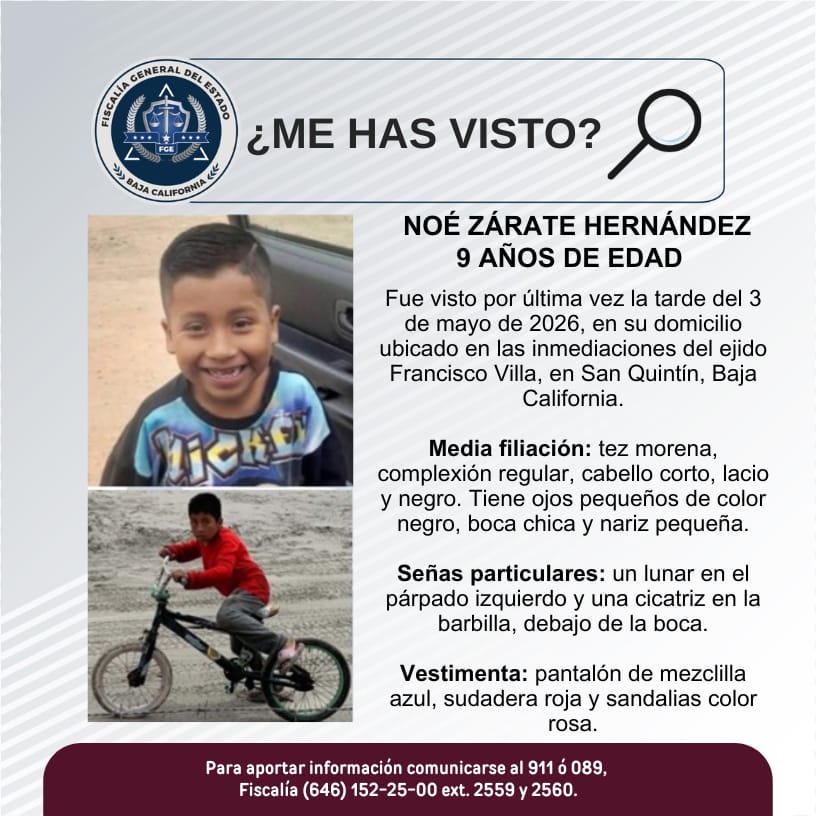 Activan búsqueda urgente de menor desaparecido en San Quintín
